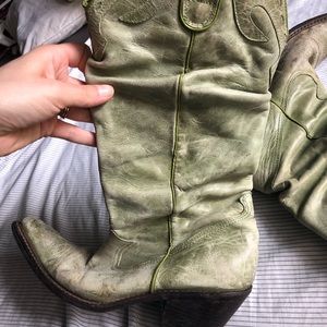 Lime green leather cowboy boots